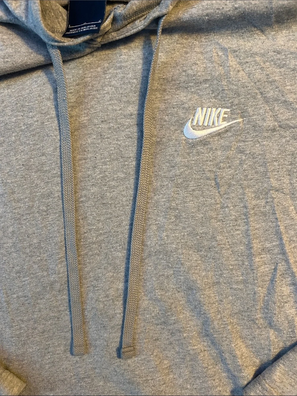Nike Light Gray Drawstring Pullover Hoodie with White Swoosh Youth large